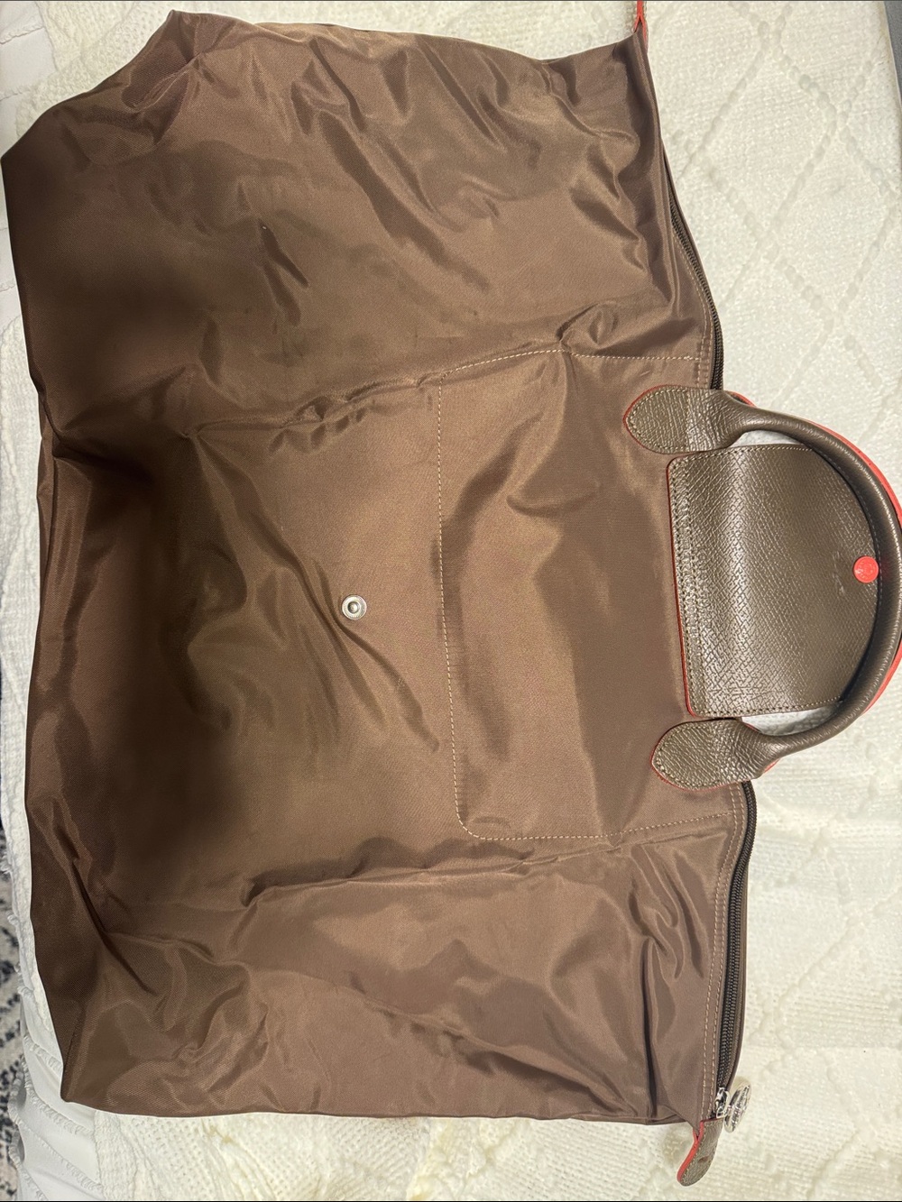 Longchamp Olive Green Nylon Tote with Orange Accent - Picture 6 of 6